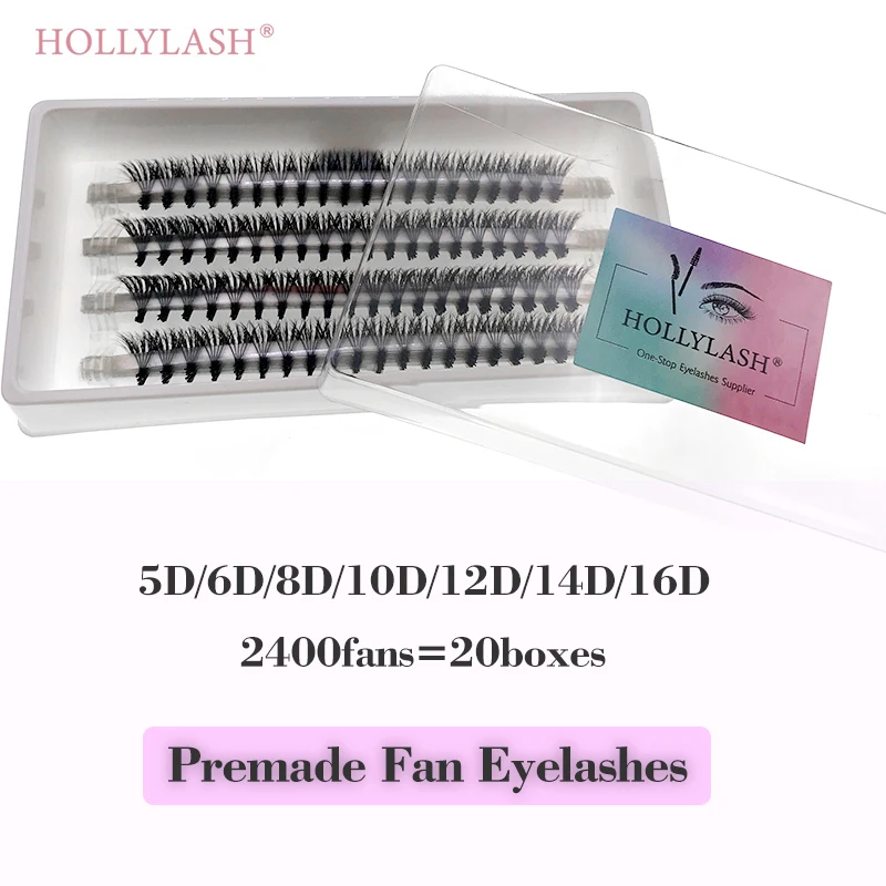 HOLLYLASH Vorgefertigte Fächer-Wimpernverlängerung, 2400 Fächer, hochwertige Punktbasis-Wimpern, 5D/6D/8D/10D/12D/14D/16D, Zubehör für falsche Wimpern