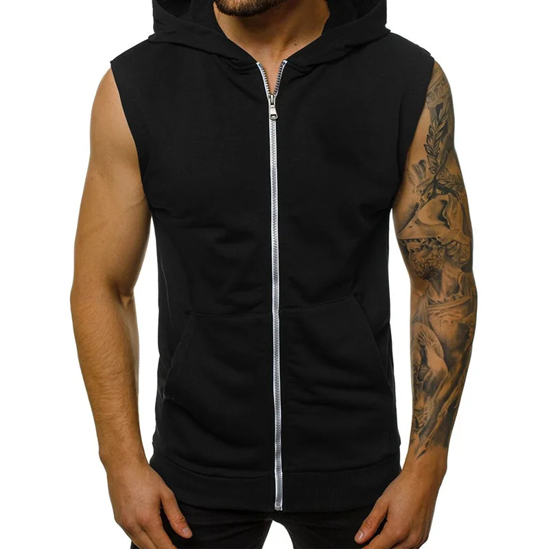 

MRMT 2024 Brand New Men's New Loose Joker Fitness Sports Solid Color Sleeveless Hooded Cardigan Vest Hipster Tops For Male