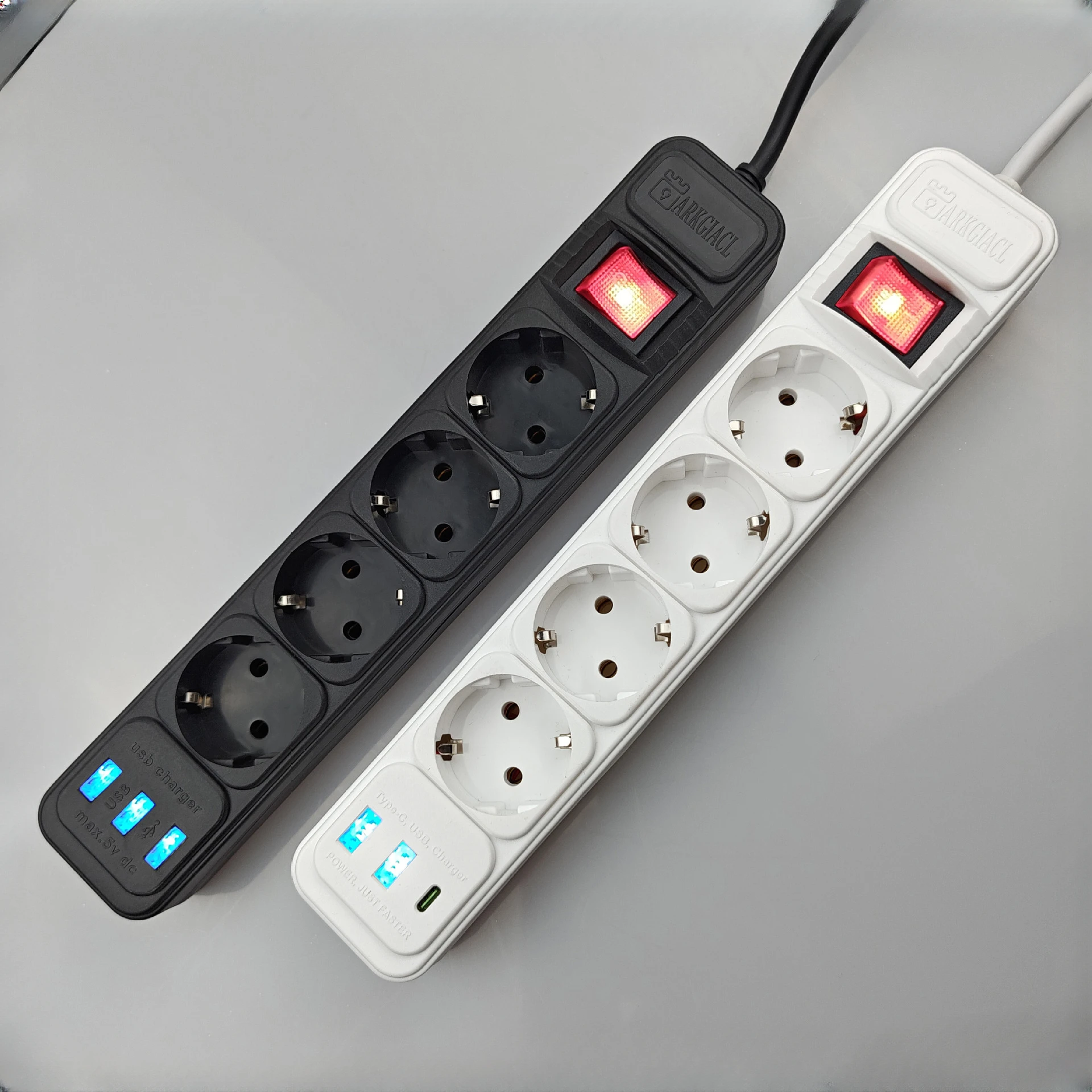 Power Strip Electrical Socket EU KR Plug AC110 220V with Usb Type-c PD15W 6 8 10 Outlets Extensions Black White Sockets13A 1800W