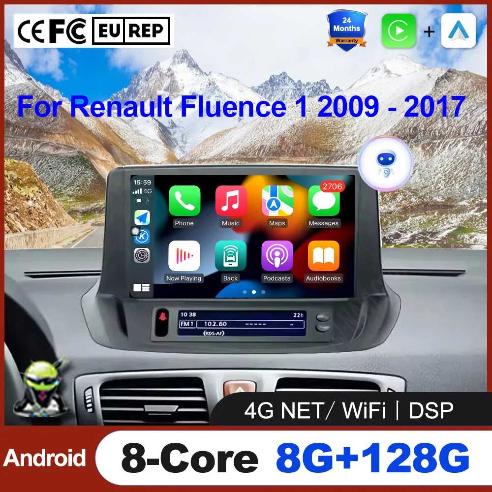 

Android 16 For Renault Fluence 1 2009 - 2017 Multimedia Monitor Carplay Auto WIFI Navigation Player Video Stereo GPS Radio QLED