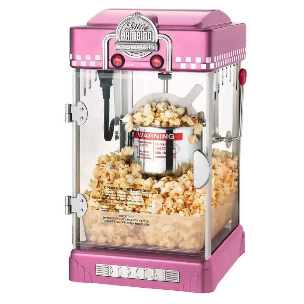 

Countertop Popcorn Machine – 2.5oz Kettle with Measuring Spoon, Scoop, and 25 Serving Bags, Pink