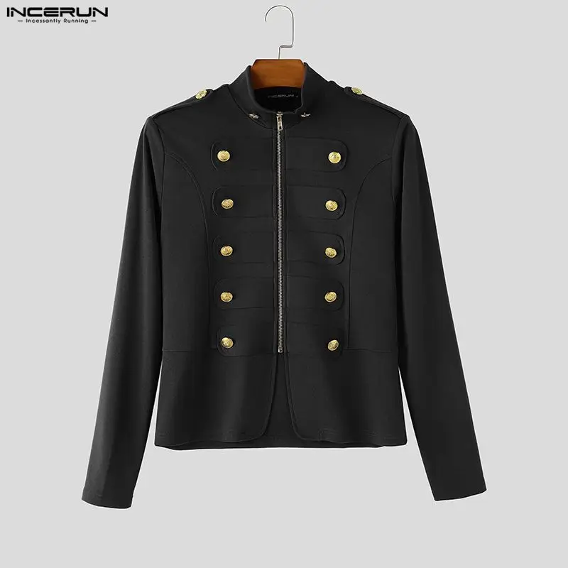 INCERUN Men's Jackets Solid Stand Collar Long Sleeve Double Breasted Male Coats Streetwear Zipper 2026 Fashion Casual Outerwear