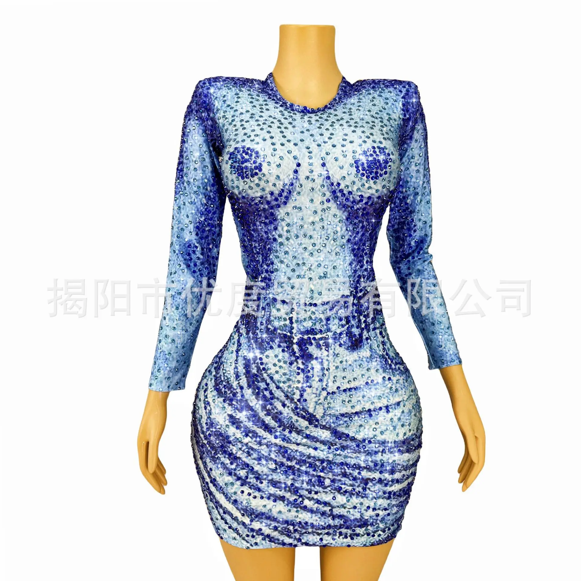 

Индивидуальное нишевое дизайнерское темпераментное платье со стразами, вечернее платье для выступлений на день рождения, короткая юбка, синее джинсовое платье Vestido De Mujer