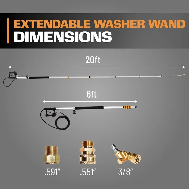 Aluminum Telescoping Pressure Washer Extension Wand, 20FT Gutter Cleaning Tool, 4000 PSI, 1/4