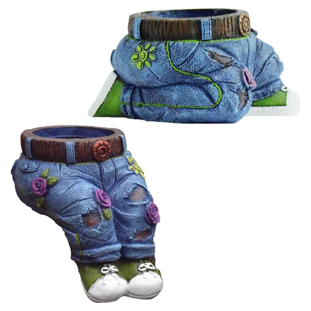 Creative Flowerpot, Denim Clothes Pants Resin Planter Decoration, Blue Jeans