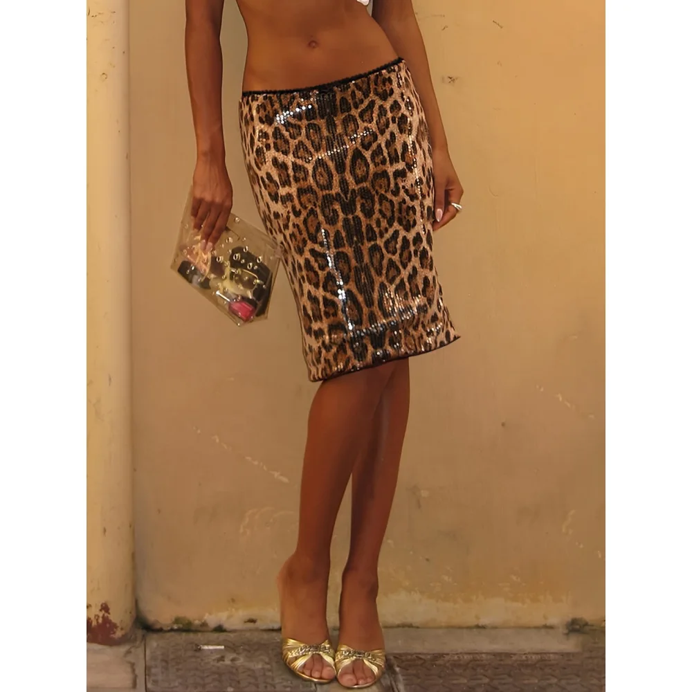 Y2K Spice Girl Leopard sequins design hip skirt fashion casual new slim sexy hip skirt party sexy skirt.