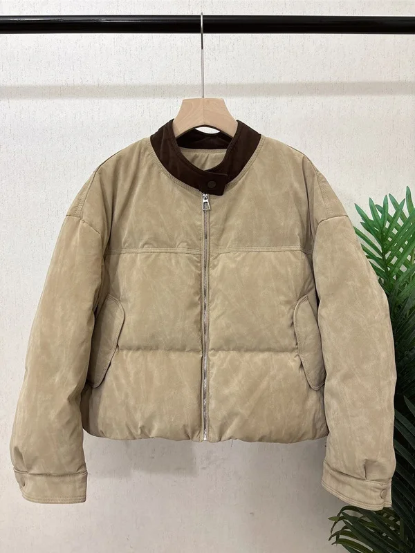 

Куртка женская зимняя в корейском стиле, светло-хаки, с цветными вставками, утепленная, из хлопка, модная, универсальная, для повседневной носки