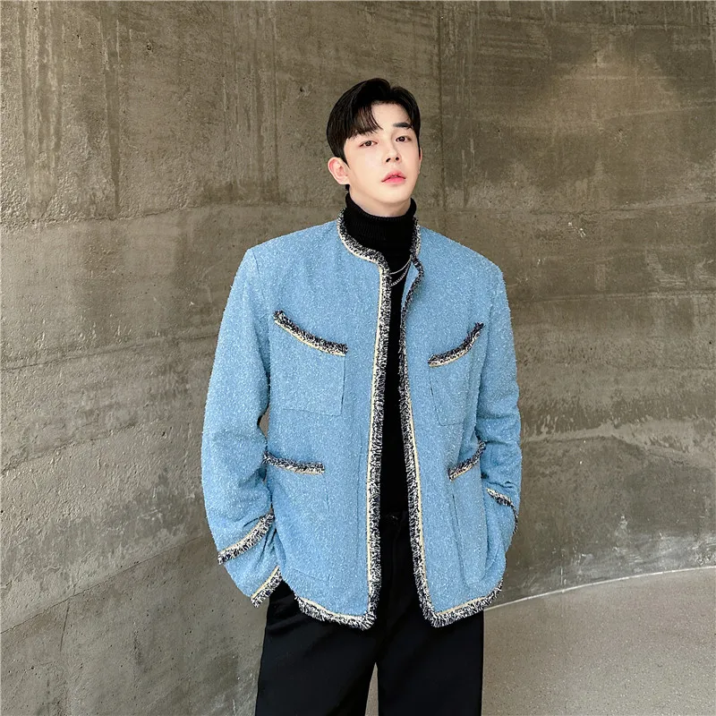

Denim ort Coat Men's Faion Korean Sle Heavy Sense Frayed Jaet Autumn New Arrival Youth ular Loose Fit Jaet