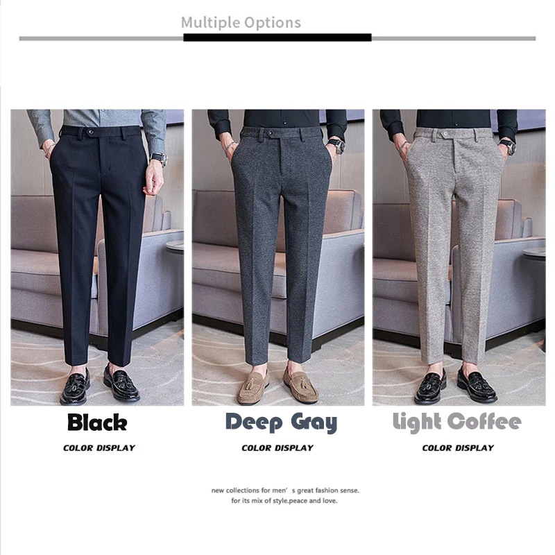 

Мужские классические брюки из утолщенной матовой ткани, осень/зима 2025 г., высококачественные универсальные мужские повседневные брюки прямого кроя из 100 шерсти