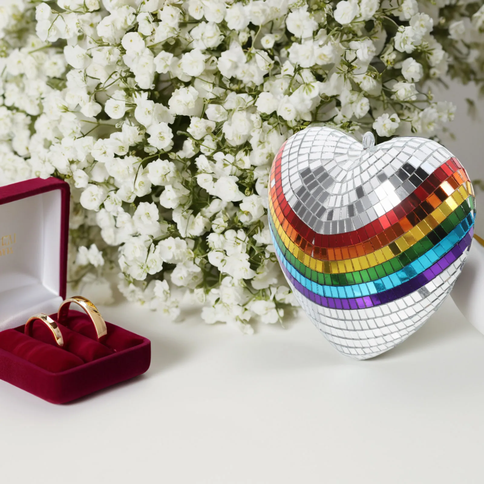 

Disco Heart Shaped Mirror Ball Crescent Bar Ornament 80s Prop for Parties Glass Ornaments