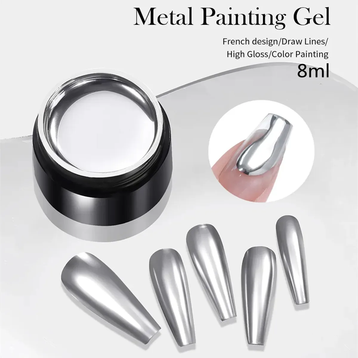Metallic Gel Nagellack Set: Silber & Gold Chrom Gel Nagellack 3D Metall Malgele Spiegel Nagellack Aushärtung mit UV/LED erforderlich – Detail 11