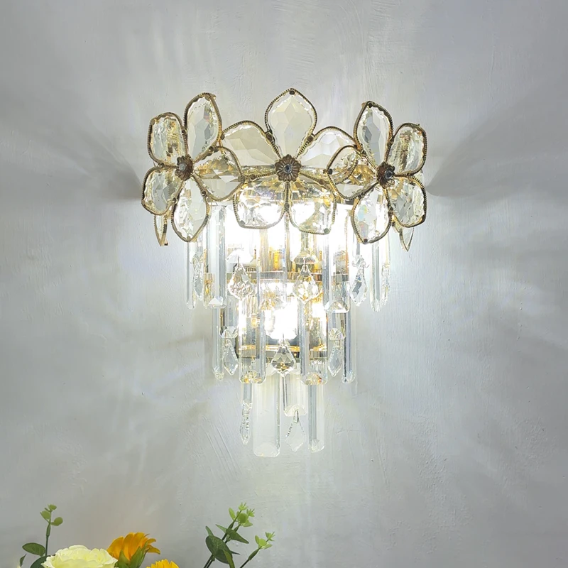 

New French Light Luxury Crystal Wall Lamp High-End Luxury Villa Living Room Restaurant Background Wall Lamp Bedroom Bedside Lamp
