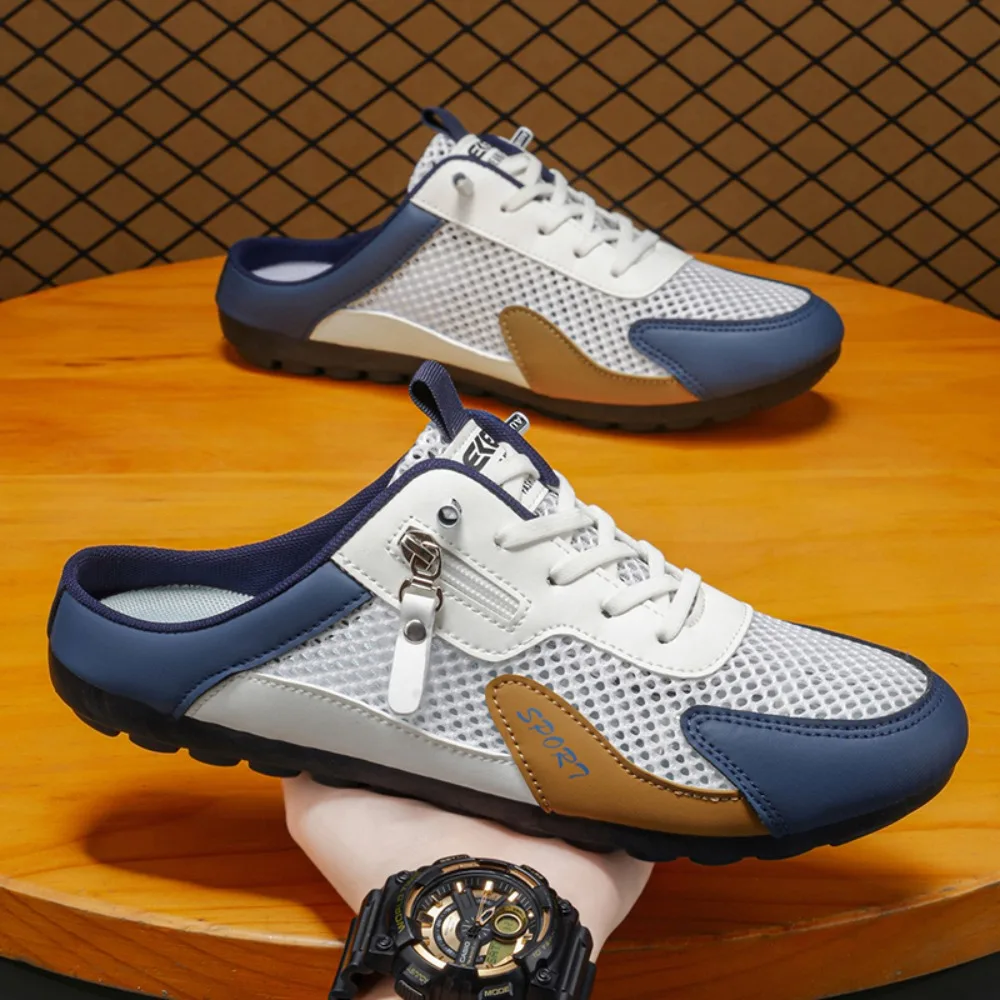 2026 New Men's Casual Shoes Summer Thin Section Baotou Half Slippers Fashion Wild Flat-bottomed Bean Shoes For Men Sneakers