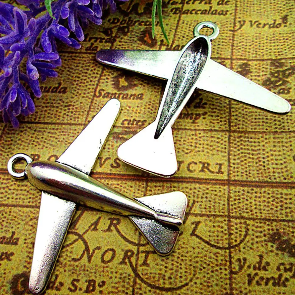 

16pcs--46x52mm 3D Aircraft Charms For Jewelry Making Diy Findings Antique Silver Color Alloy Pendants