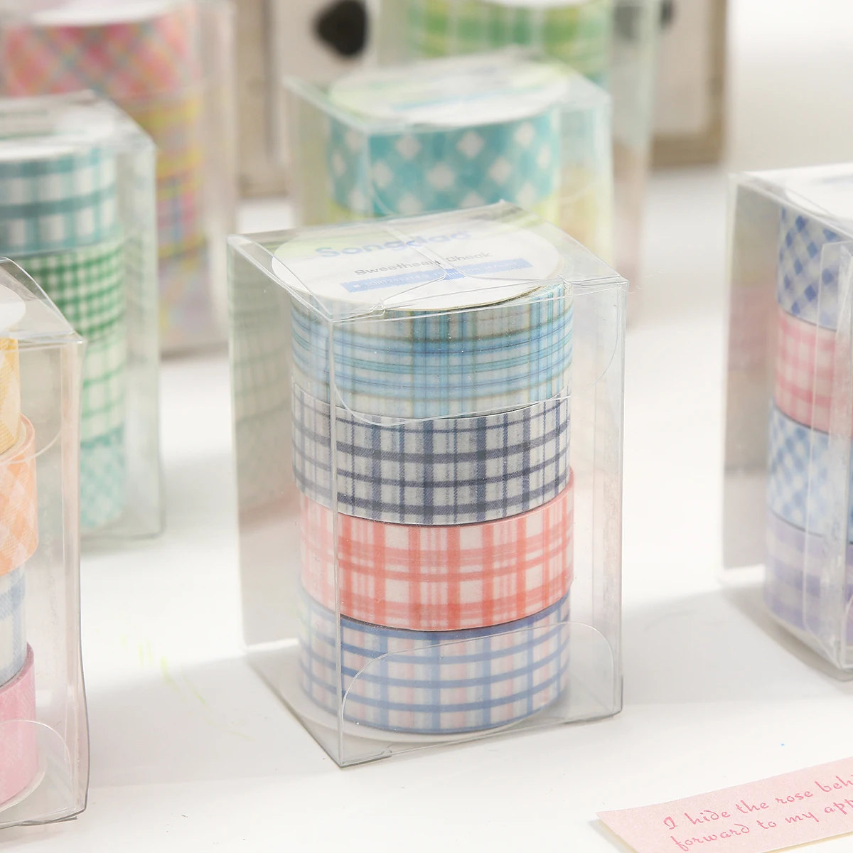 

4roll Retro plaid washi tape set, for DIY photo frames, diaries, gift box packaging, Exquisite Decorations Campus Supplies