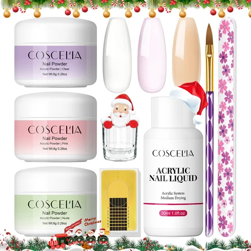 Coscelia 네일 스타터 키트, 빠른 빌딩 젤 광택제 폴리 네일 젤 익스텐션, 30ml 아크릴 액체, 3PCs 아크릴 파우더
