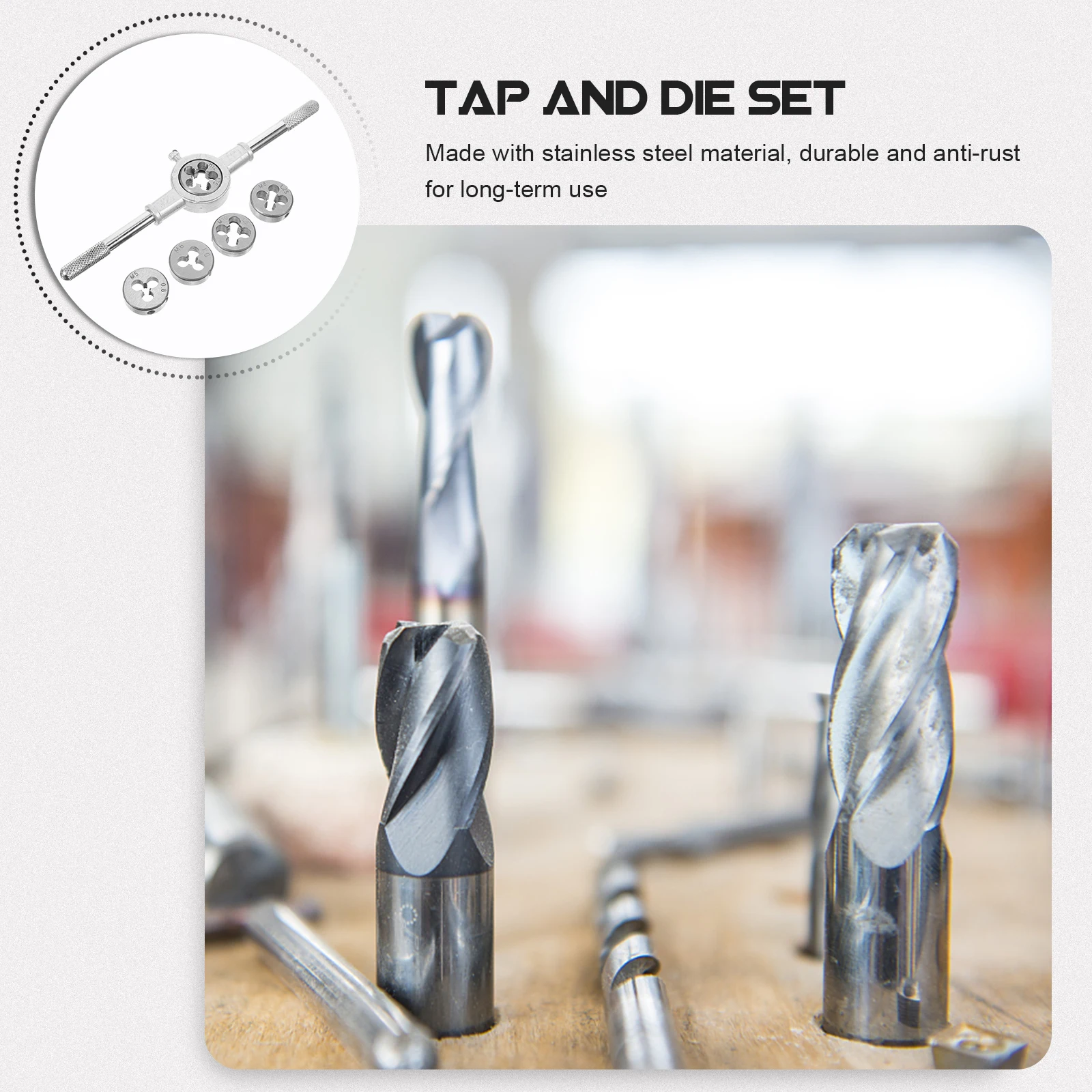 

6PC Set Stainless Steel Threading Tool Multi Die Kit Die Tap Set purpose H Wrench Kit Screw Tap H Tool