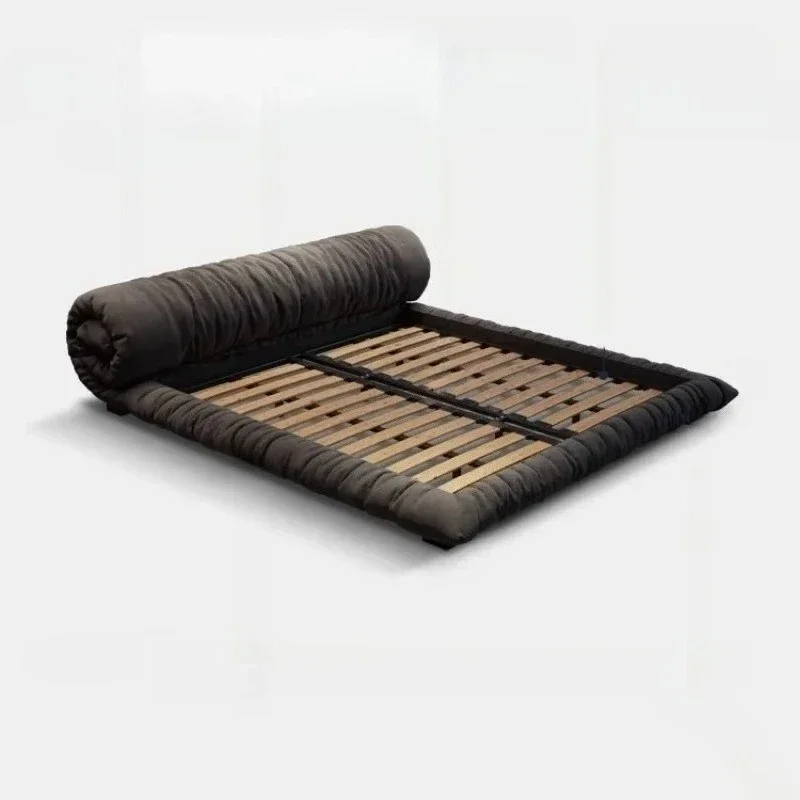 

Fabric bed Nordic wabi wind master bedroom designer modern simple double Italian net red flower roll bag floor bed