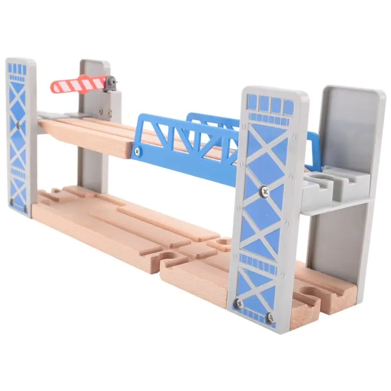 B78B-Wooden Train Tracks Railway Set Wooden Double Deck Bridge Wooden Accessories Overpass Model Kid's Children's Gift