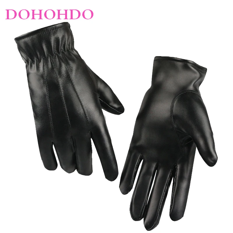 قفازات شتوية للرجال من الجلد باللون الأسود ومبطنة مخملية دافئة ومقاومة للاهتراء للرياضات الخارجية مقاومة للماء والرياح Guantes Moto