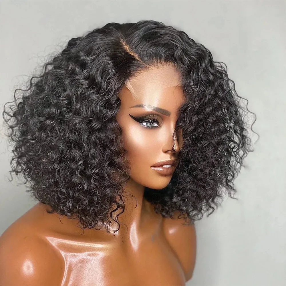 200% Curly Deep Water Wave Lace Front Wigs Human Hair 4x4 Short Bob Human Hair Hd Transparent Pre Plucked Lace Human Hair Wigs