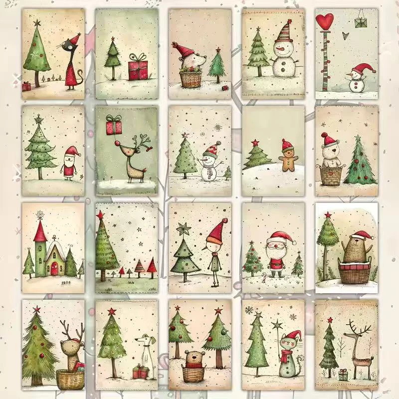 Cartes postales de noël Vintage, 20 pièces, avec décorations de paysages d'hiver, papier cartonné épais, cadeaux artistiques ou collection et cadeaux