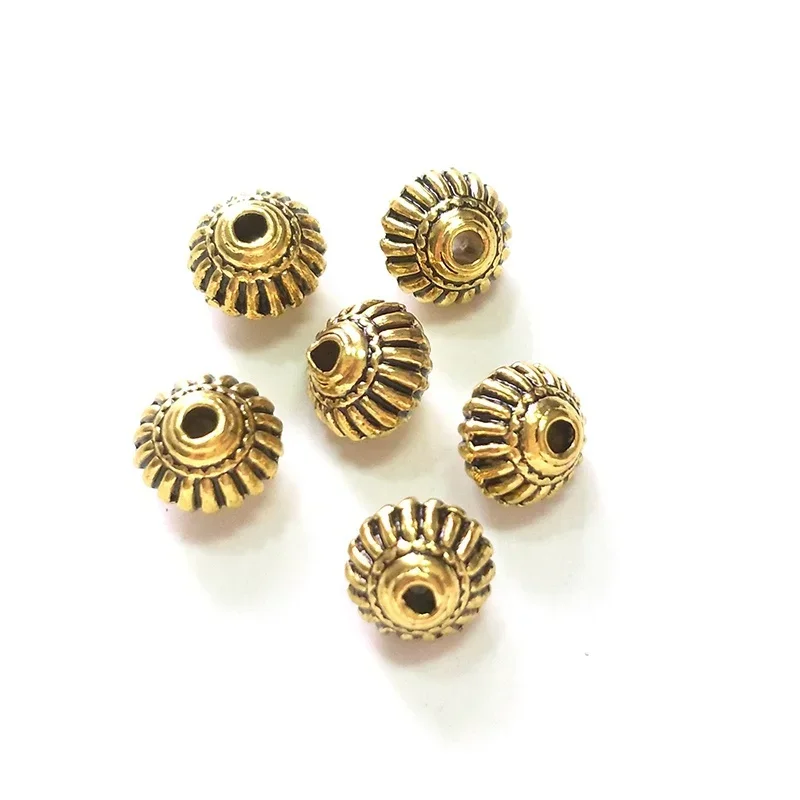 New 20pcs 6*8MM Retro Patina Plated Zinc Alloy Green Golden Round Pumpkin Beads for DIY Bracelet Jewelry Accessories