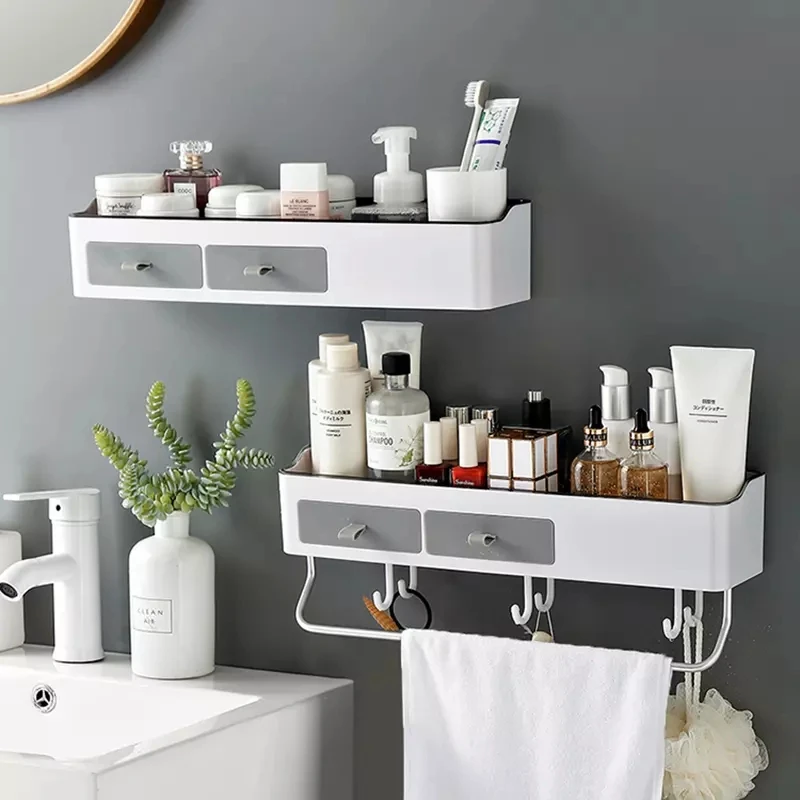 Punch-Free Bathroom Organizer Rack Shampoo Cosmetic Storage Rack Bath Kitchen Towel Holder Household Items Bathroom Accessories