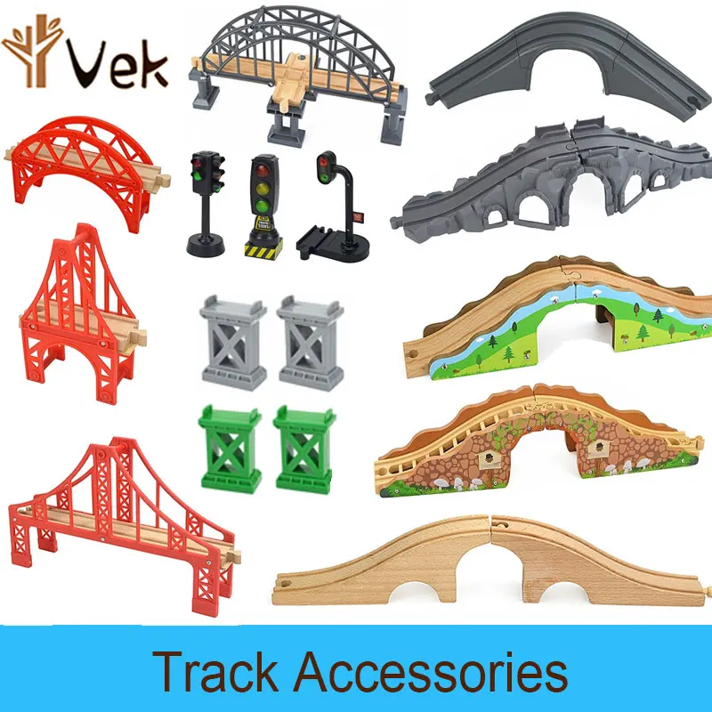 Wooden Track Accessories Train Traffic Light Beech Wood Railway Train Bridges Signal Sign Fit Biro Wooden Tracks Toys For Kids