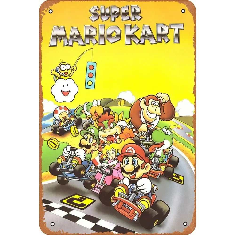 "Super Kart" Video Game Retro Art Metal Tin Poster - Vintage Sign, Farmhouse Wall Decor for Room, Classic Gaming Wall Art