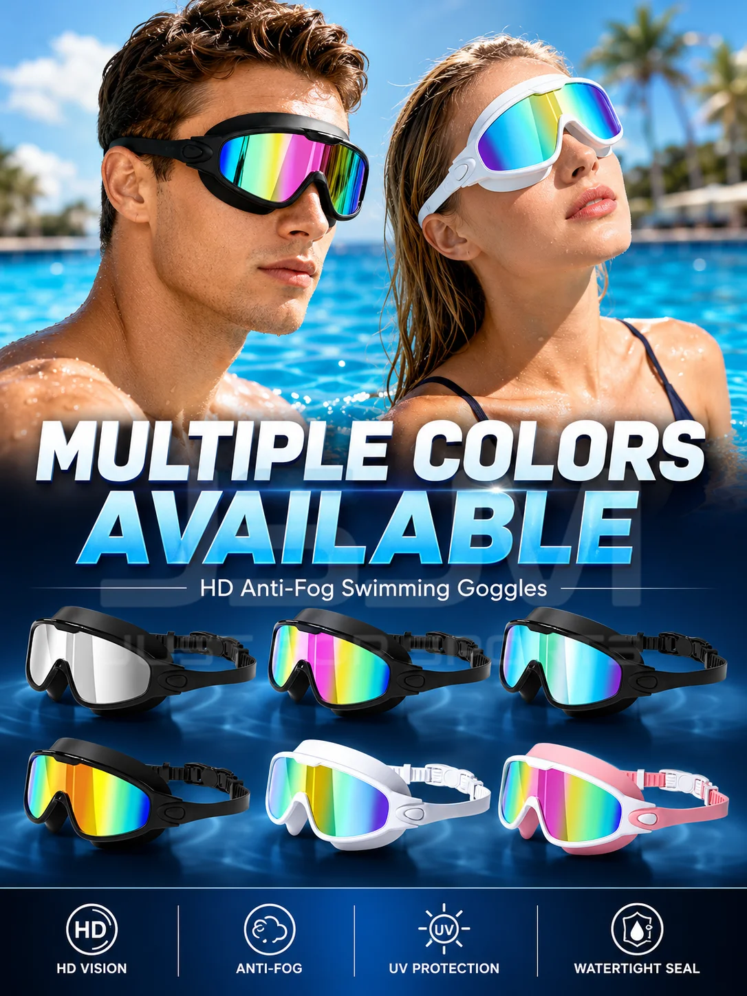 JSJM New Upgraded Adult Swimming Goggles Anti-Fog Wide View Waterproof Swim Glasses UV Protection Adjustable Strap for Men Women