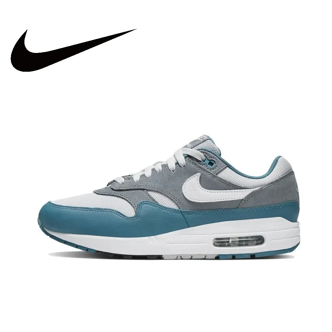 Nike new listing Air Max 1 men and women comfortable versatile low top casual running shoes white and black color scheme