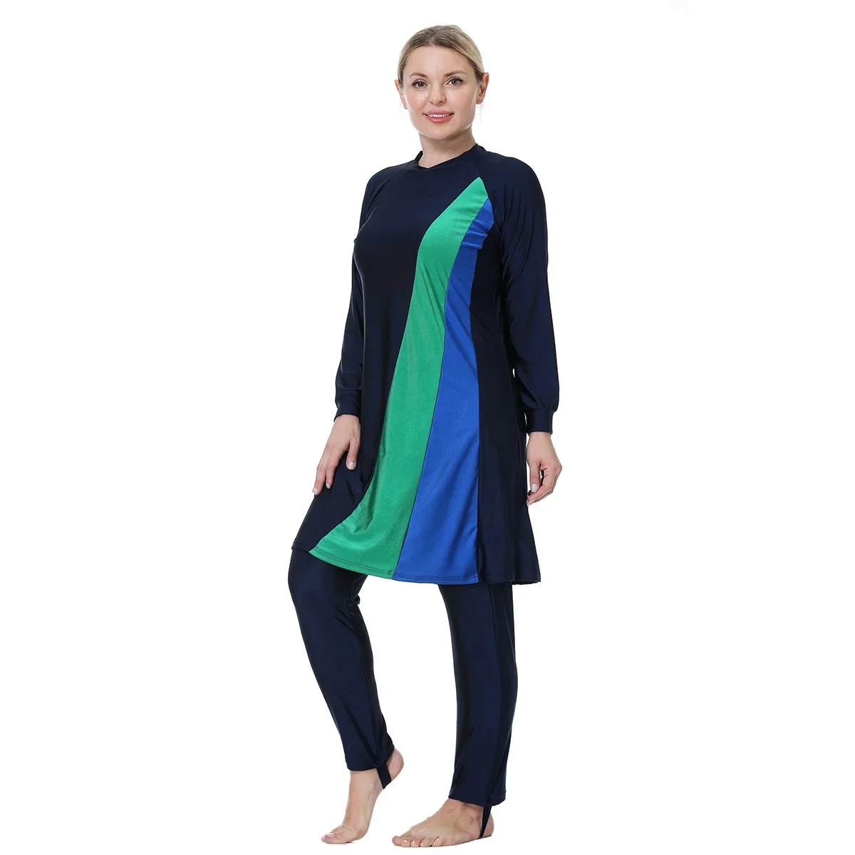 3XL-8XL Muslim Lady Long Sleeve Round Collar Modest Swimsuits Arab Dubai Women 3 PCS Full Cover Loose Swimwear Long Tops + Pants