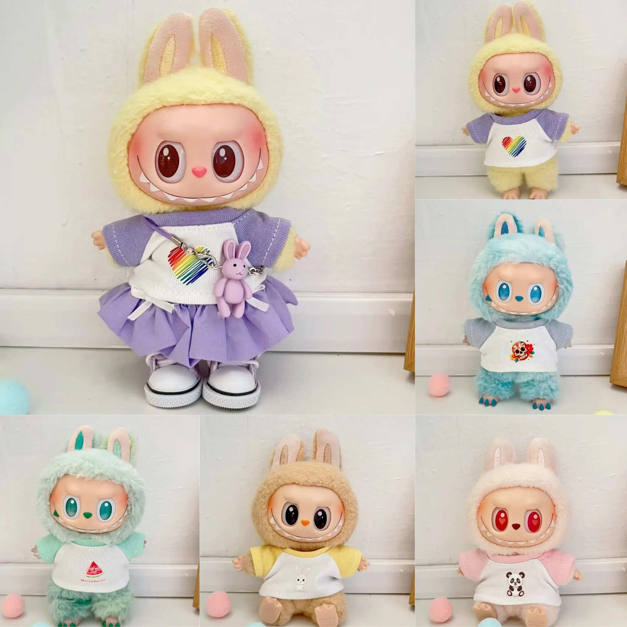 

15cm/17cm Labubu Outfit Accessories For Generations I/II/III - Cartoon Print T-shirt Set For LABUBU Plush Dolls Sitting Party