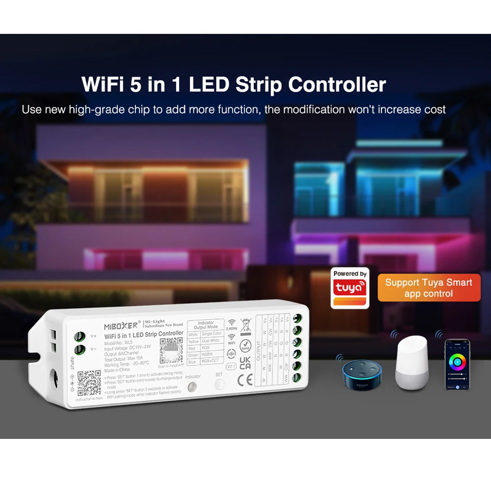 Miboxer 5in1 WL5 2.4G WiFi LED strip Controller Alexa Google Home Smart Life Tuya Smart APP Singel color CCT RGB  RGBW RGB+CCT