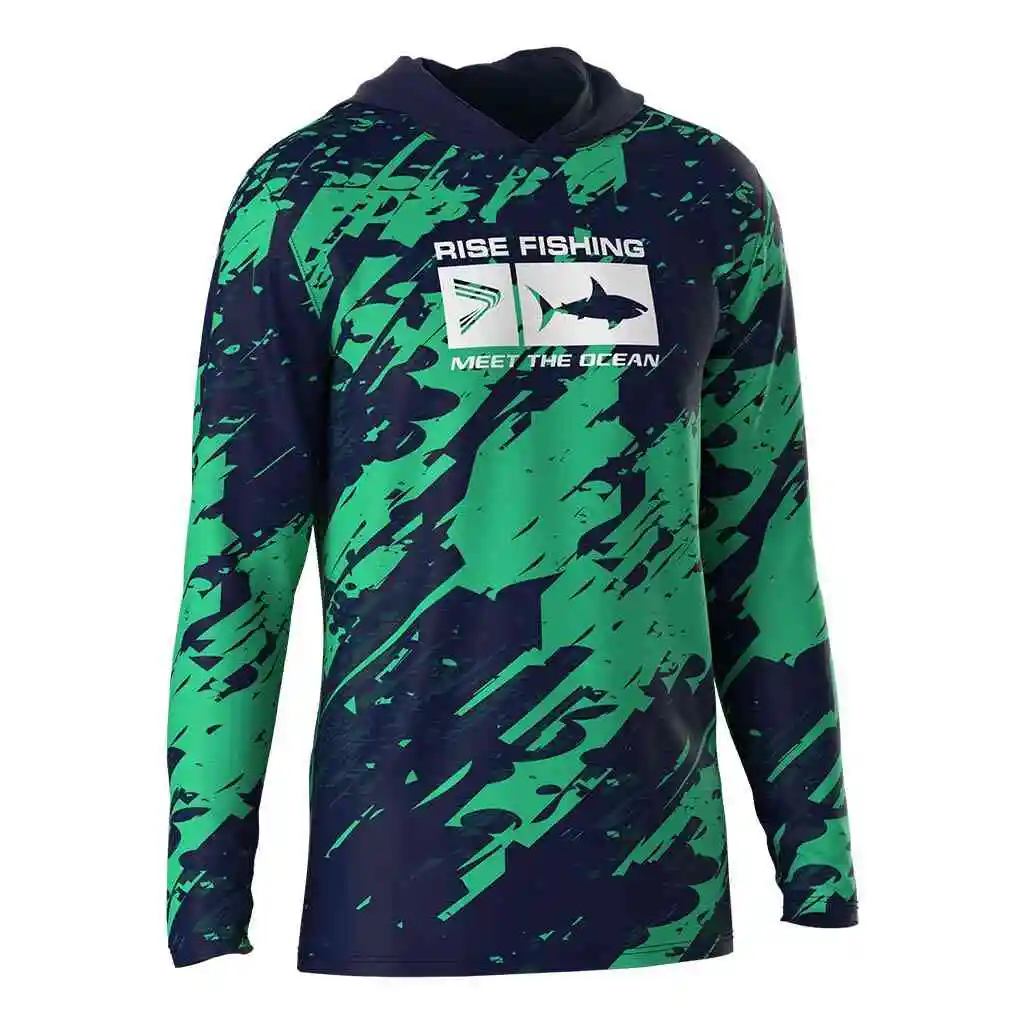 قميص صيد السمك بغطاء للرأس للحماية من الأشعة فوق البنفسجية في الهواء الطلق بالإضافة إلى حجم بدلة صيد محبوكة مخططة باللون الأخضر للرجال #3