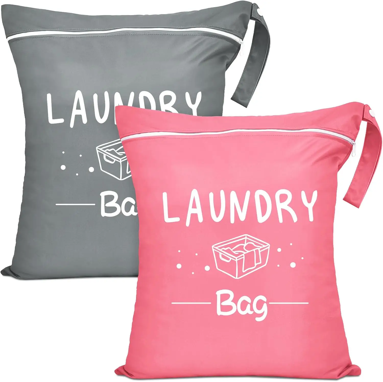 

2 Pcs Large Travel Laundry Bag - Waterproof Wet Dry Washable for Dirty Clothes, Bathing Suit, Workout, Gym, Swimming, Yoga (Pink