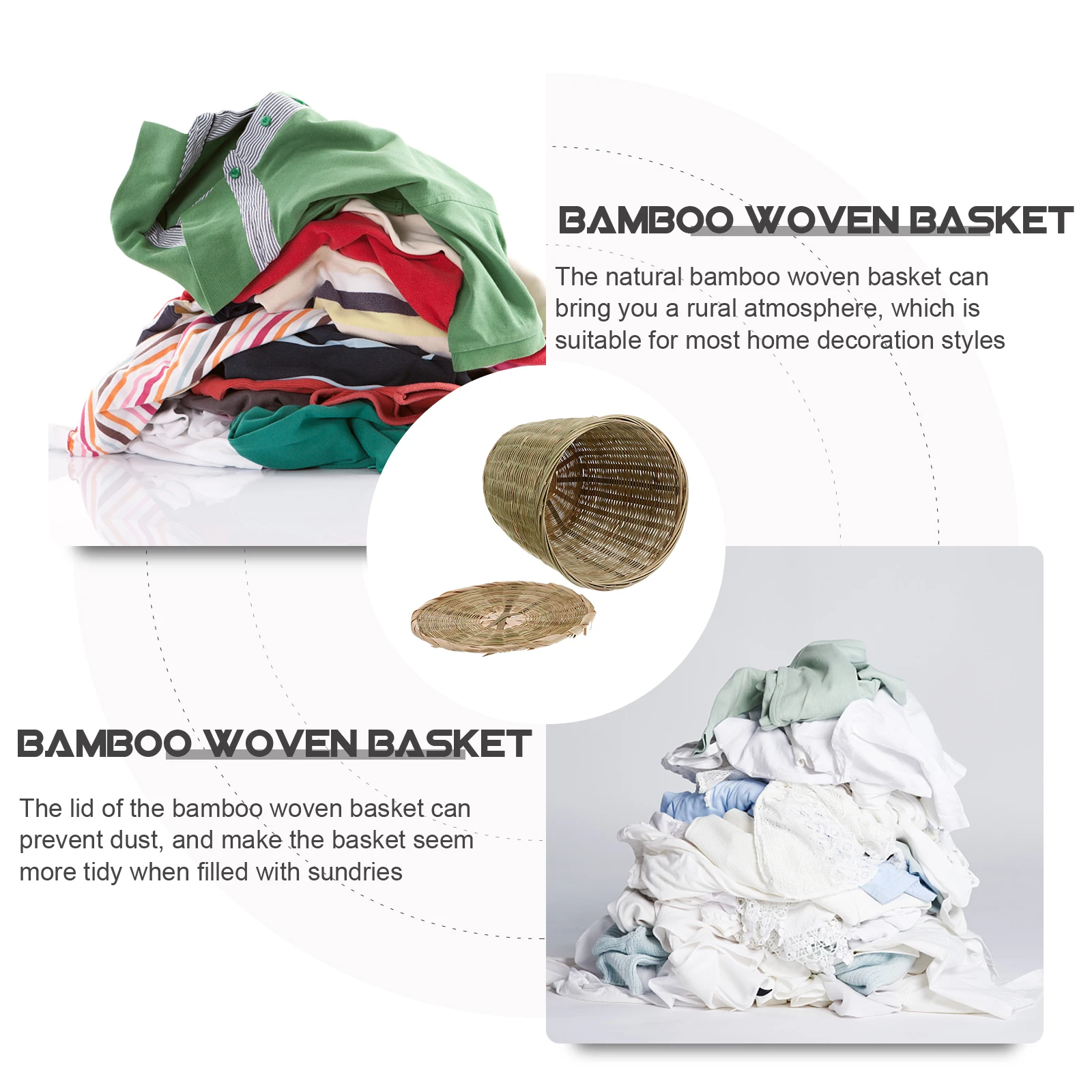 

Premium Bamboo Woven Multi-Purpose Trash Can With Lid For Home Kitchen Organizer Basket Room Storage Vegetable