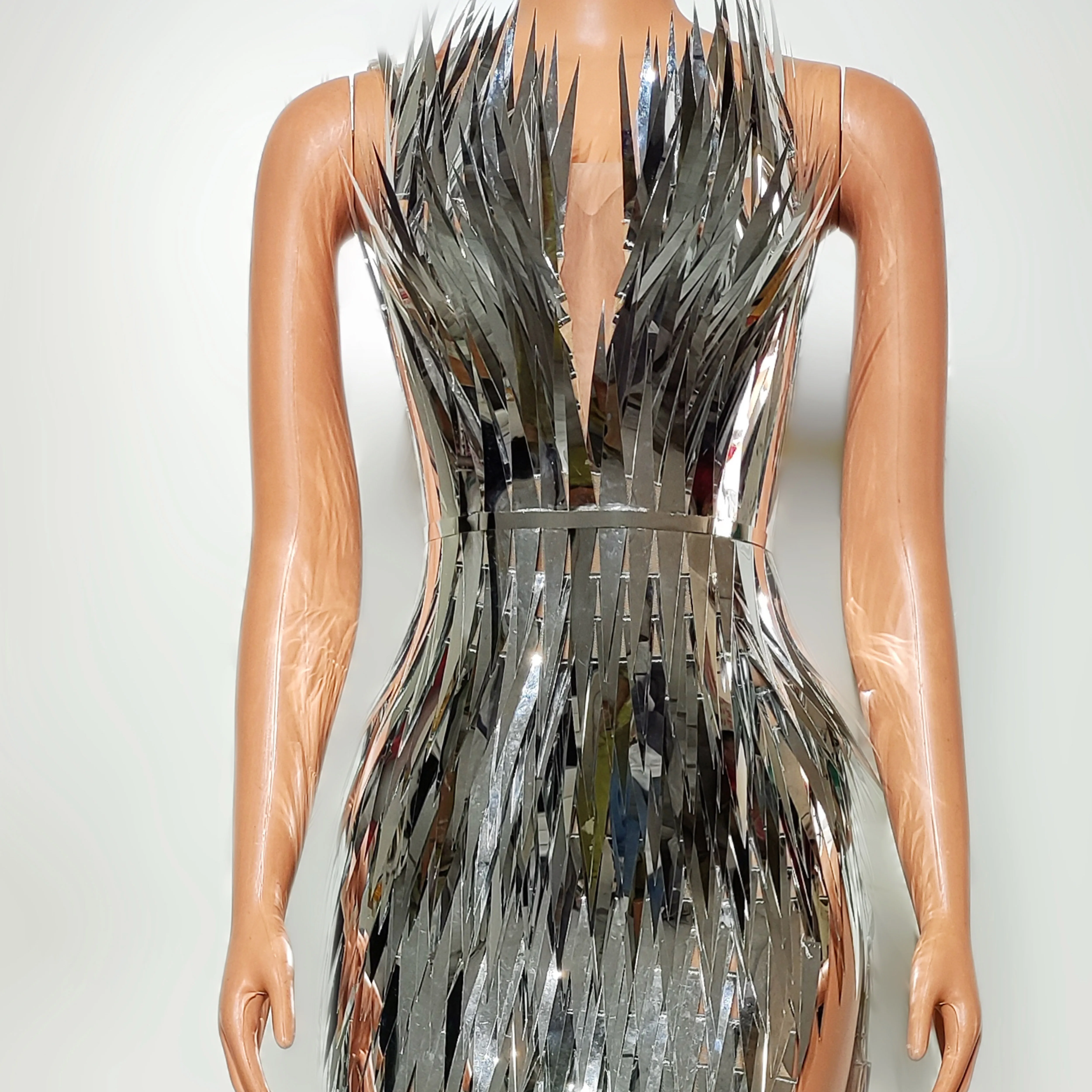 Sukienka ceremonialna damska srebrna błyszcząca bez rękawów długa sukienka kostium do tańca gogo strój na festiwal imprezę występ sceniczny yj310