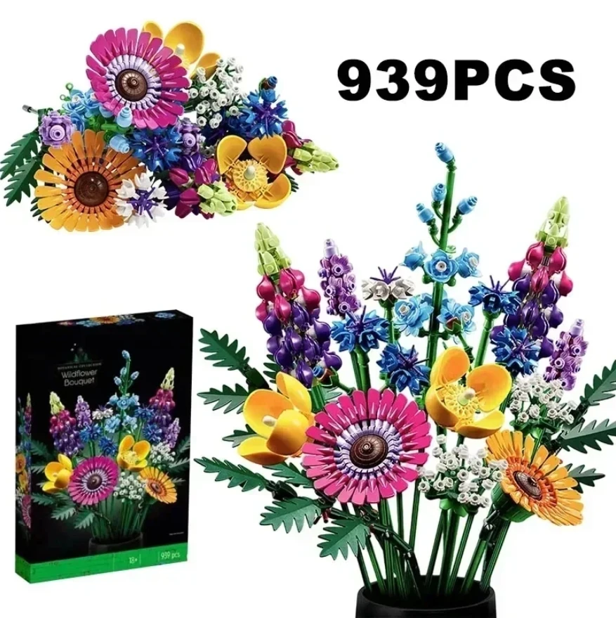 Eternal Artificial Chrysanthemum Flower Home Decoration 10313 Wildflower Bouquet Building Blocks Girls Gift Children Toys