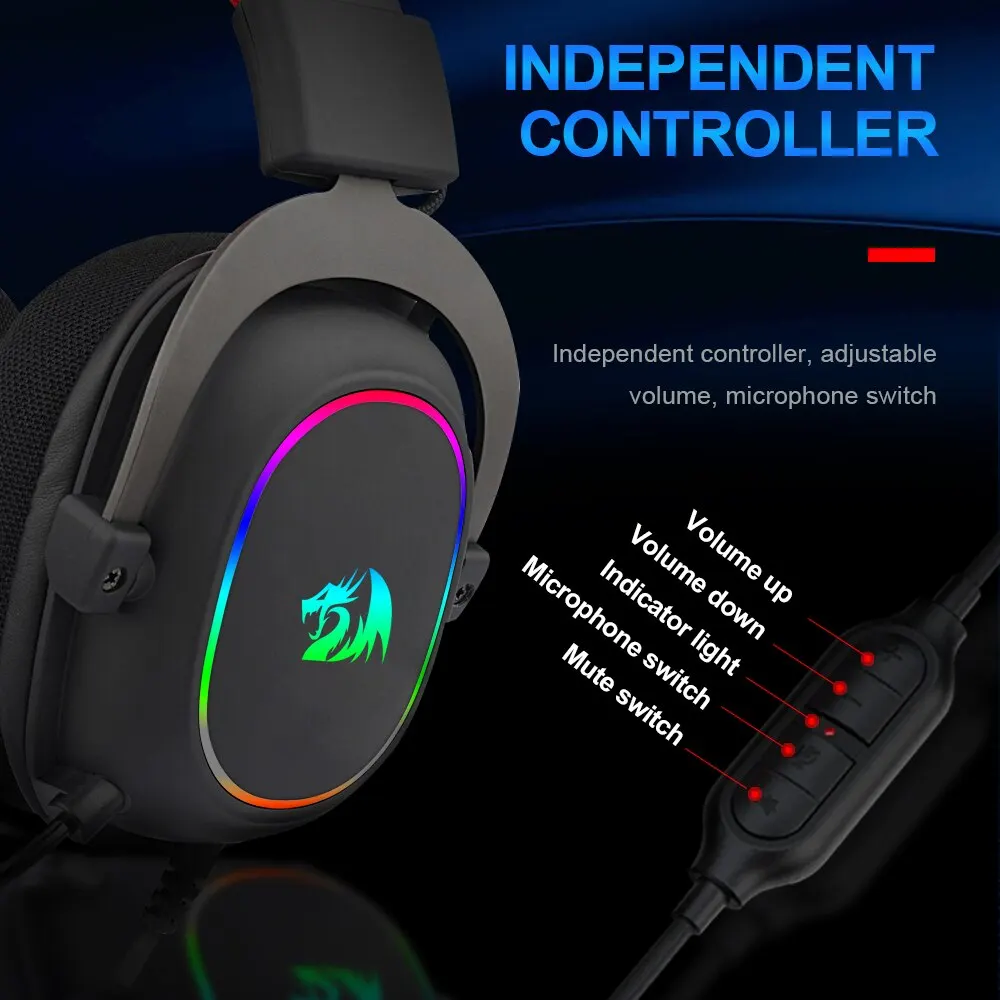 REDRAGON ZEUS X H510 RGB Gaming USB Headphone Noise Cancelling, 7.1 Surround Compute Headset auricolari microfono per PC PS4