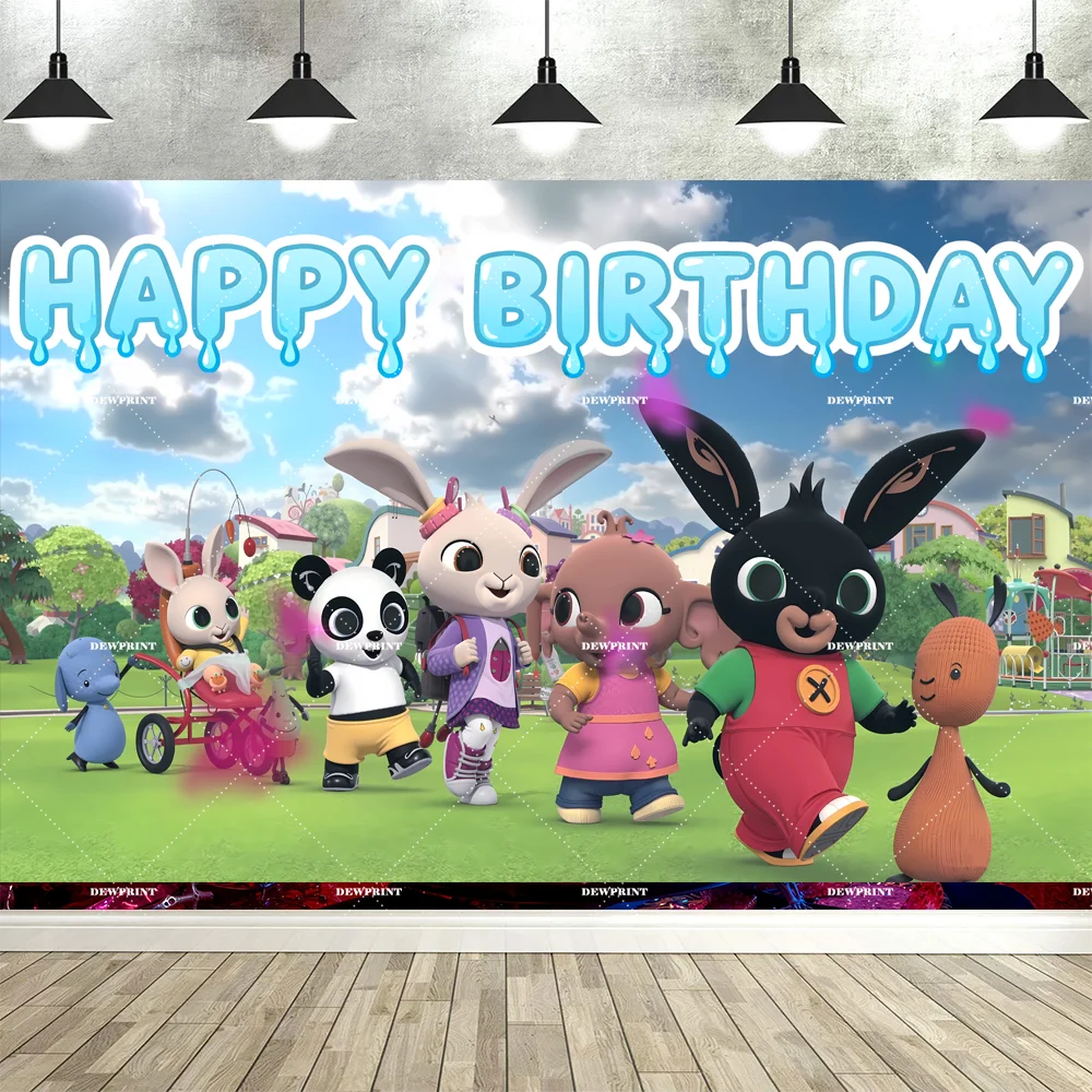 Cartoon B-Bing Bunny achtergronddecoratie met konijn, dieren-thema, kinderfeestdecoratie en banner, rekwisieten voor fotostudio's.