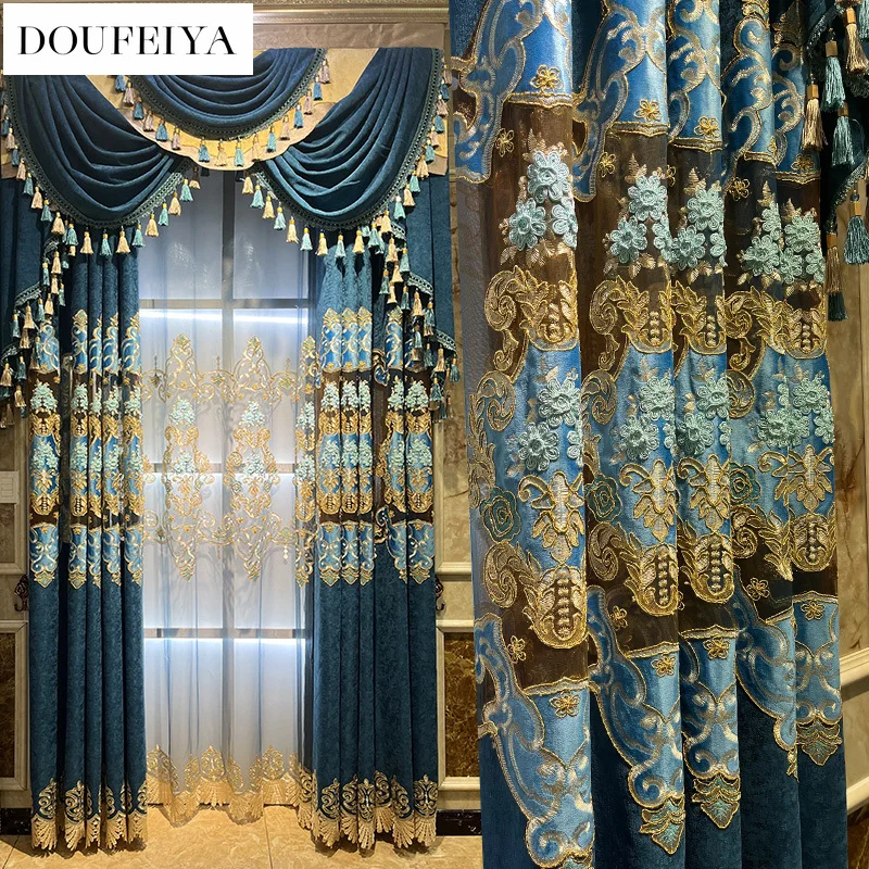 

Custom Size White Tulle European Embroidery Hollow Chenille Elegant Luxury Sheer Curtains for Living Dining Room Bedroom Door