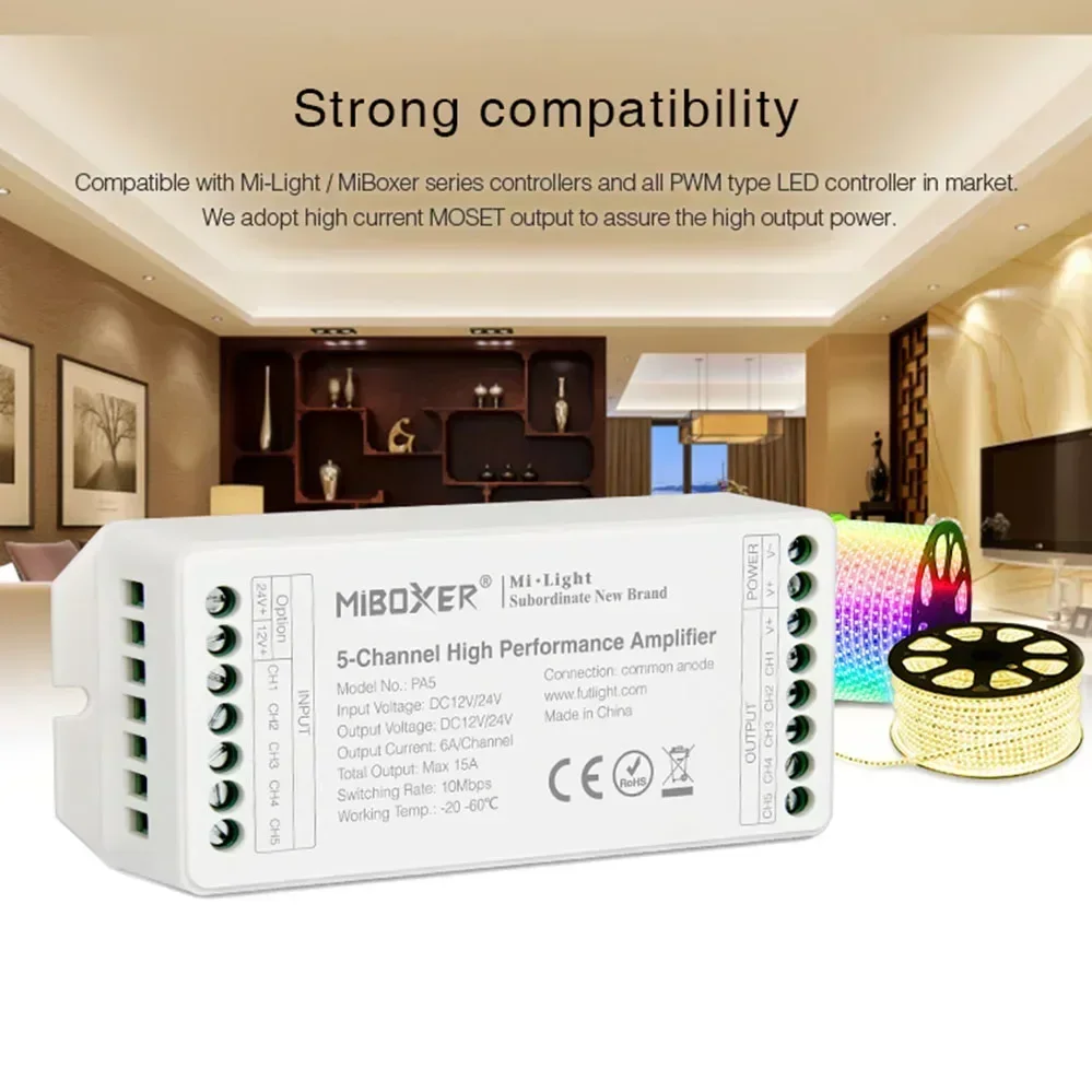 Imagem -04 - Miboxer High Performance Amplificador Led Acoplador Óptico Controlador tipo Pwm Saída 10mbps 12v 24v 15a 25a 1ch 4ch 5ch Canal