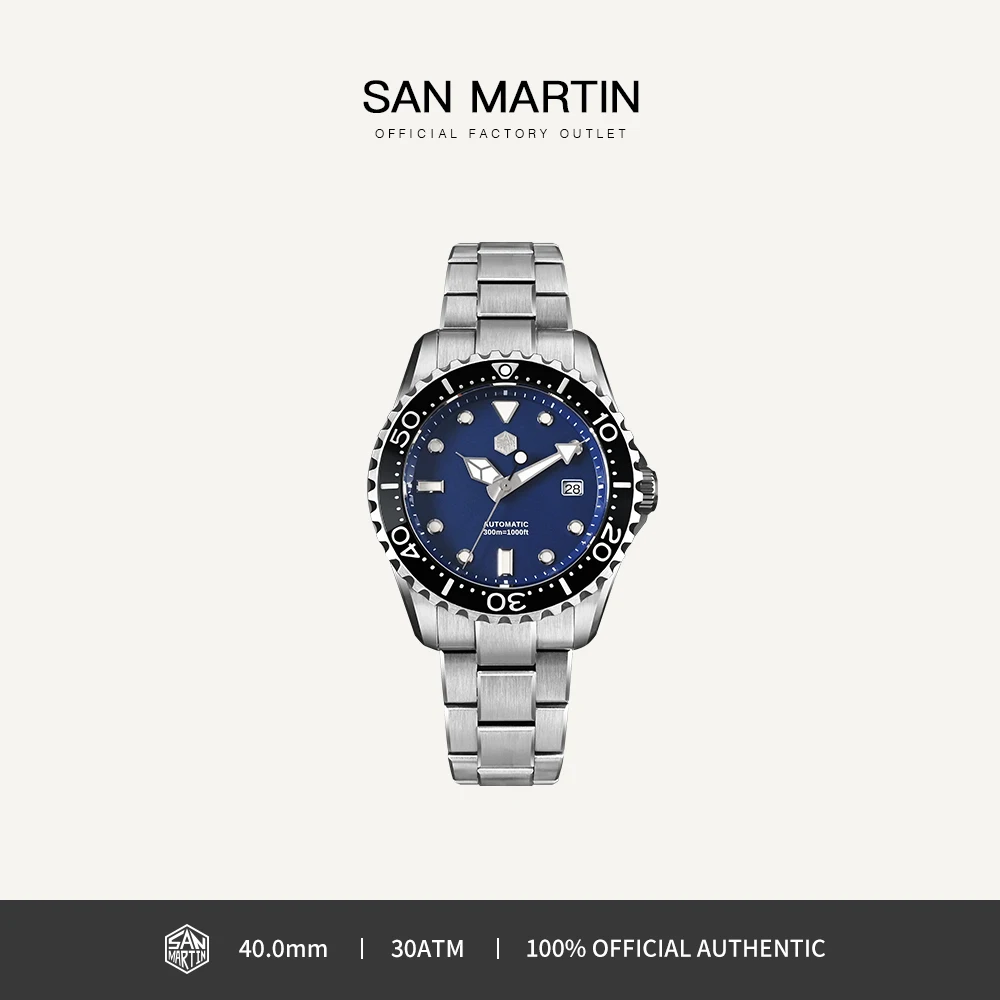 

San Martin 40mm Diver Watch YN55 Automatic Enamel Dial Sapphire Crystal 300m Water Resistance Luxury Mens Mechanical SN0009GD