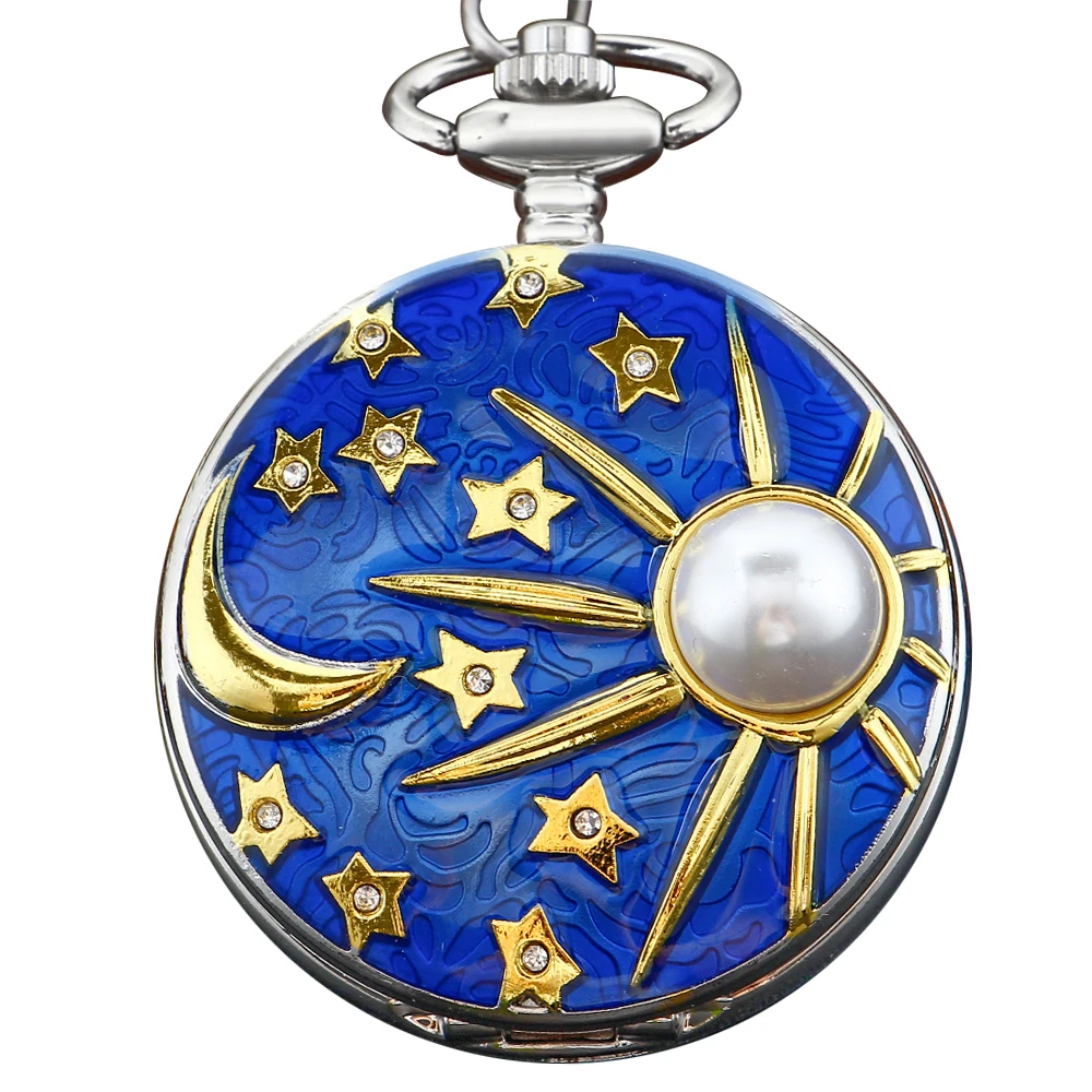 Красивые мини-кварцевые карманные часы с изображением Солнца и Луны, модное ожерелье с подвеской в виде одного предмета, мужские и женские часы, подарочные аксессуары