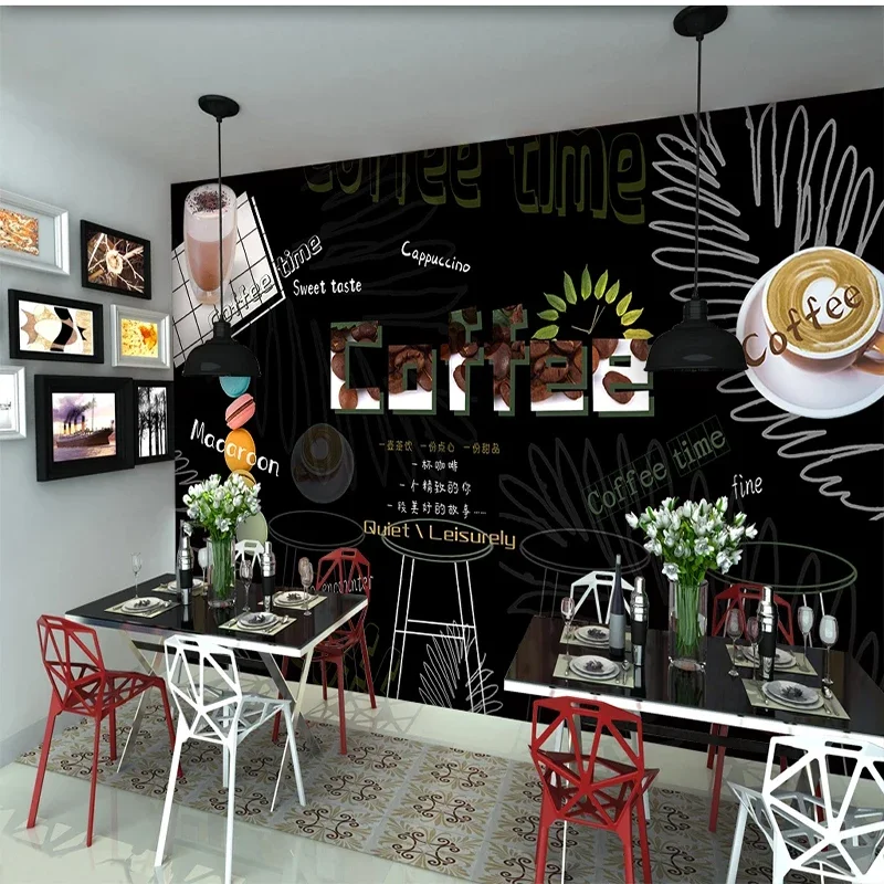 Custom Wall Cloth Modern Personalized Blackboard Leaf Coffee Mural Wall Papers For Living Room Sofa Home Decor 3D Wall Painting