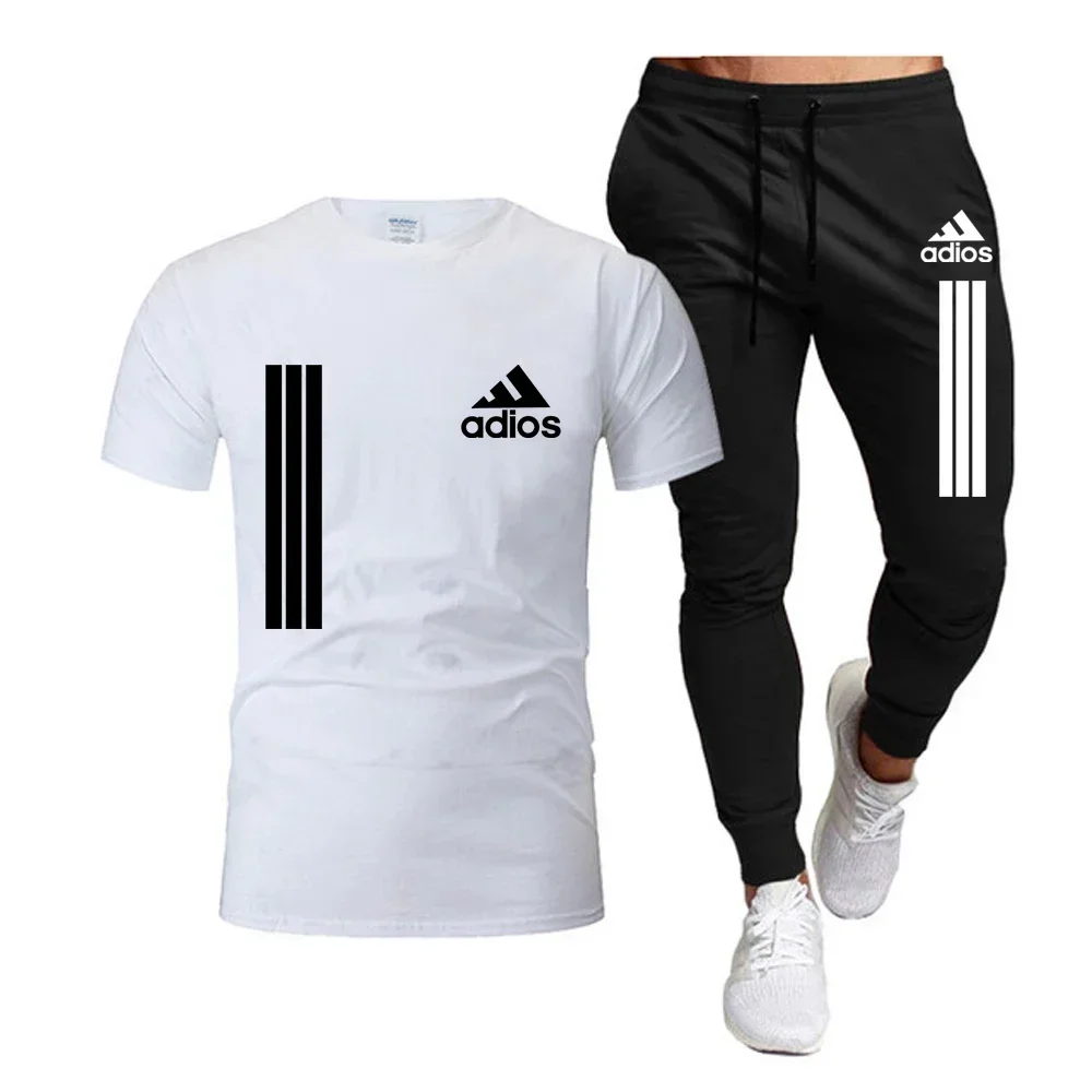 2024 Spring/Summer Fashion Men's Casual Sports Short Sleeve Suit, Two-piece Set, T-shirt and Pants, Men's Wear, Summer Fashion