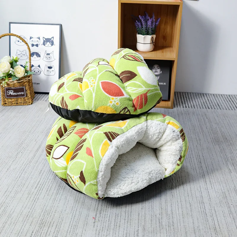 Cat Nest Furry Winter Warm Cute Slippers-Shape Pet Kennel Fashion Pet Supplies Semi-closed Sleeping Beds for Small Dogs Cats