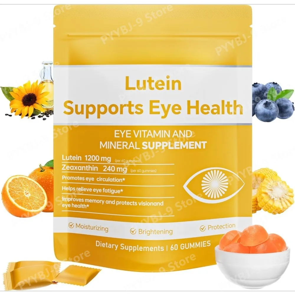 Lutein 1200mg Zeaxanthin 240mg Supplement for Vision Support, Individually Wrapped, Blueberry Flavor, 2 Gummies Daily, 60 Count